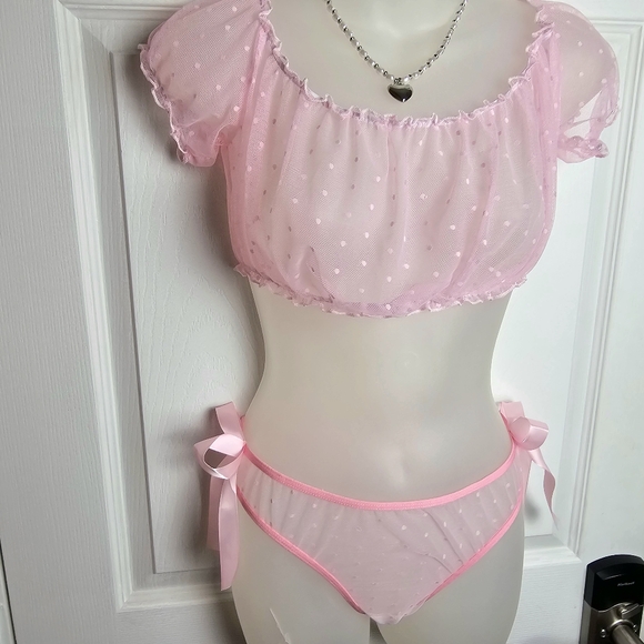 New Coquette Polka-dot Babydoll Lingerie Set M - Picture 3 of 8